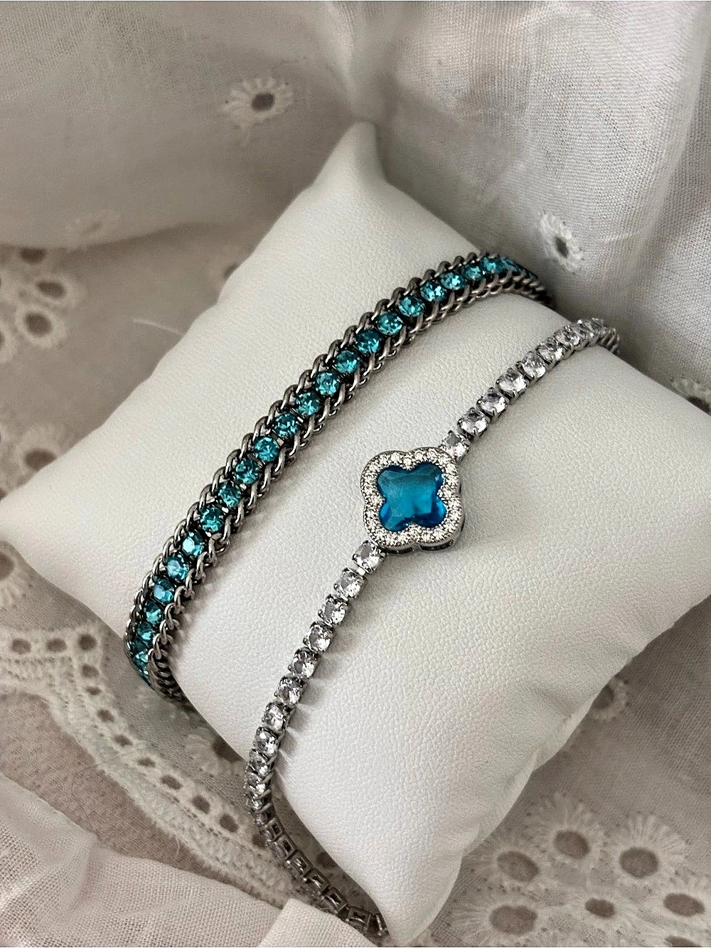 Crystal Tennis Bracelets in Silver & Blue